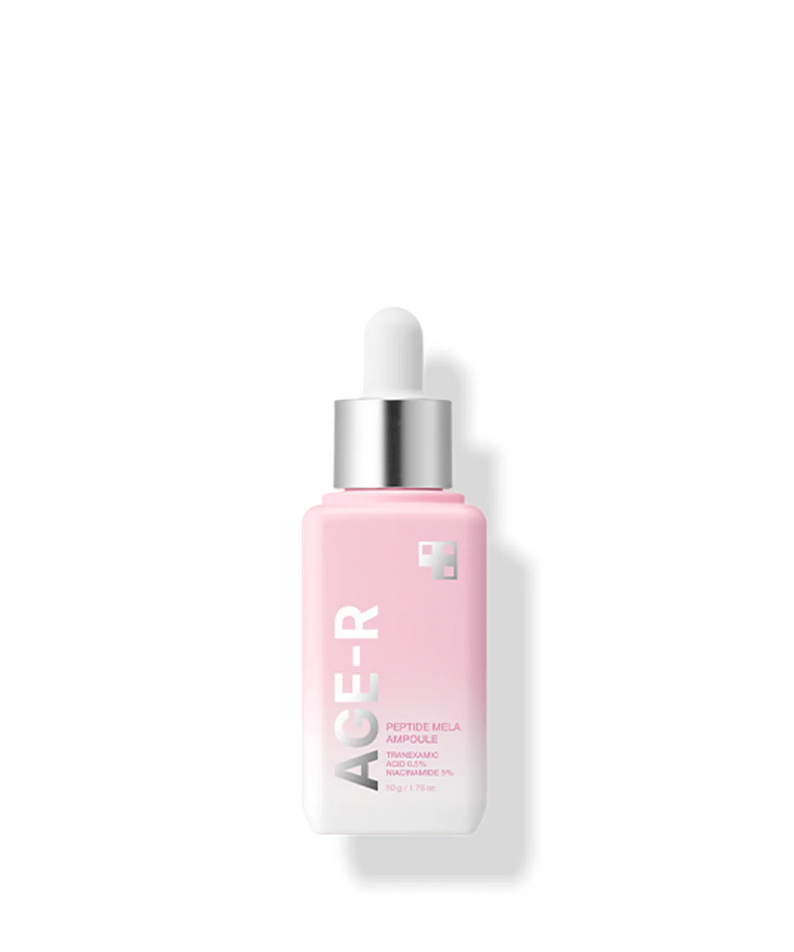 MEDICUBE AGE-R Peptide Mela Ampoule 50g, flacon rose sur fond blanc, produit de marque MEDICUBE en studio.