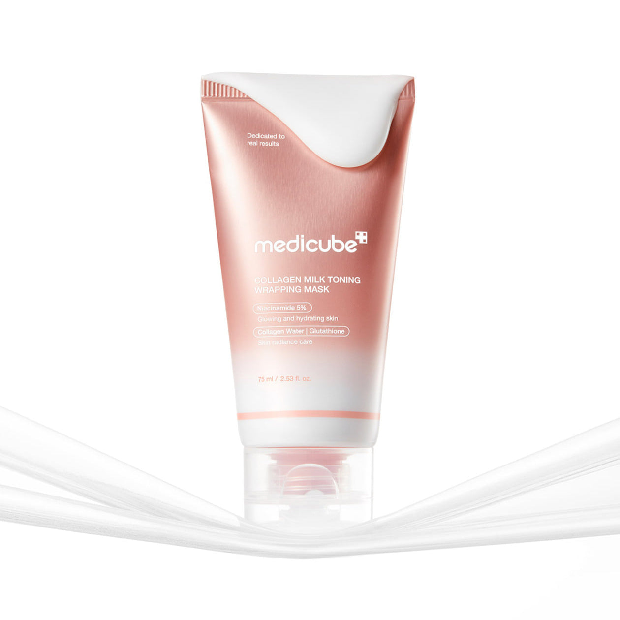 MEDICUBE Collagen Milk Wrapping Mask 80ml de medicube, tube rose sur fond blanc, en gros plan.