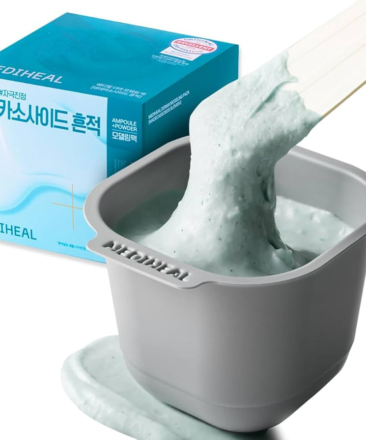 MEDIHEAL Derma Modeling Pack [Madecassoside Traces] prêt à l'application dans un bol. Skincare innovant et apaisant. Photo du produit.