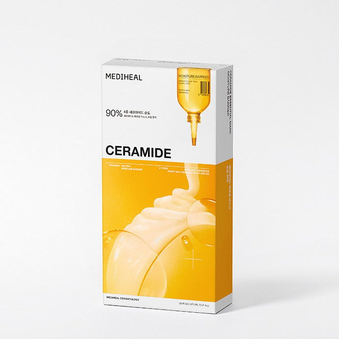 MEDIHEAL N.1 Essential Masks x 10, boîtier crème au sérum, pack sur fond blanc, masque visage céramide
