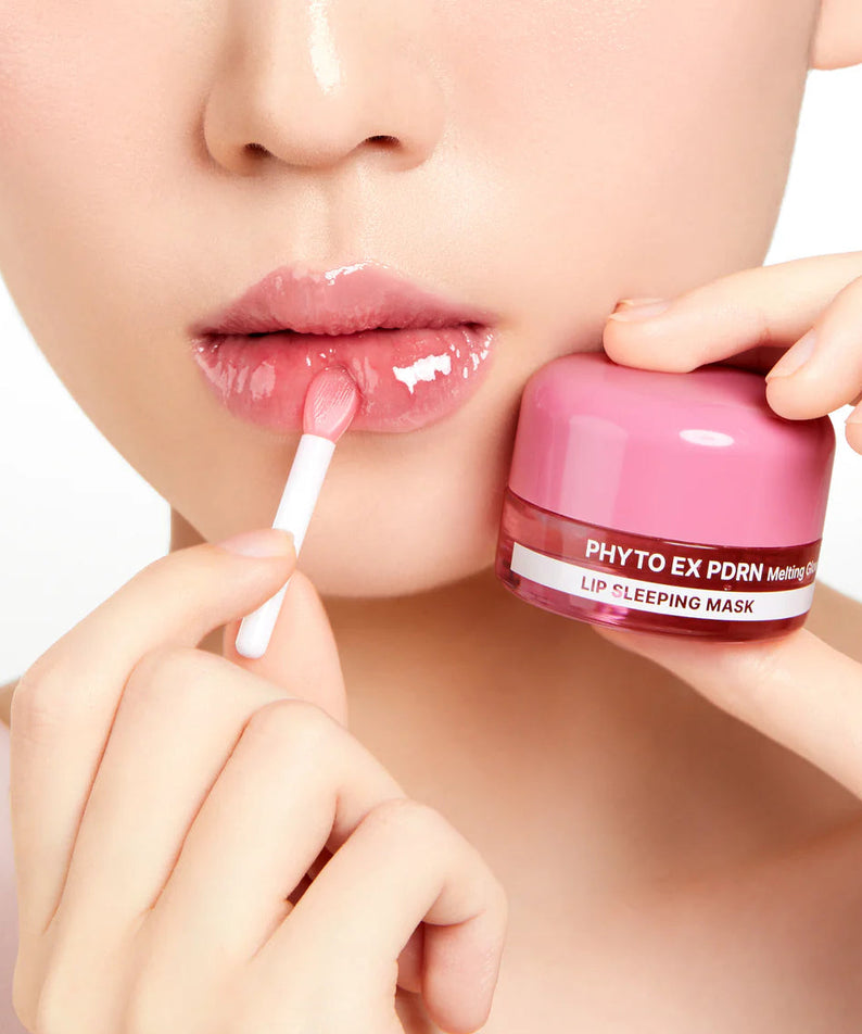 MEDIPEEL Phyto EX PDRN Melting Glow Lip Sleeping Mask 11g + Lip Brush : application sur les lèvres, pot et pinceau, beauté