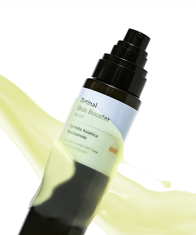MEDITHERAPY Retinal Skin Booster Serum 150ml de la marque sur fond blanc, flacon noir avec sérum jaune, goutte prête à l’emploi