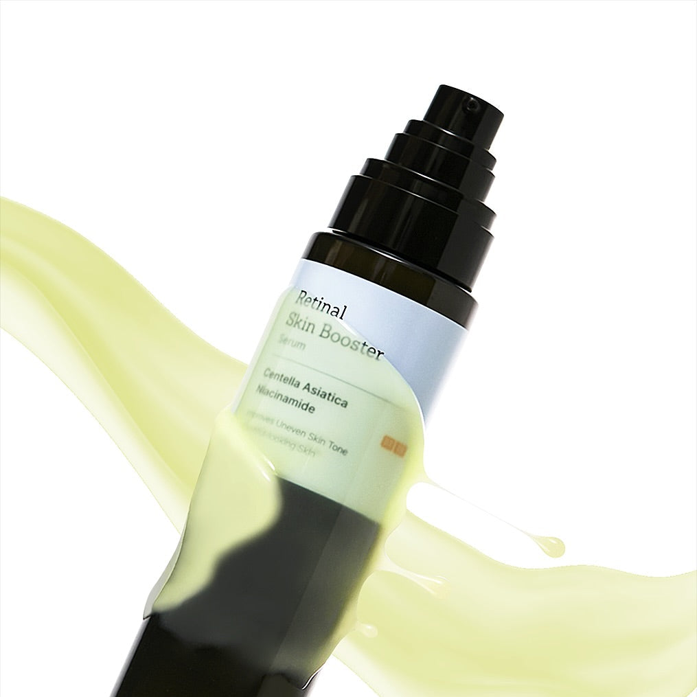 MEDITHERAPY Retinal Skin Booster Serum 150ml de la marque sur fond blanc, flacon noir avec sérum jaune, goutte prête à l’emploi