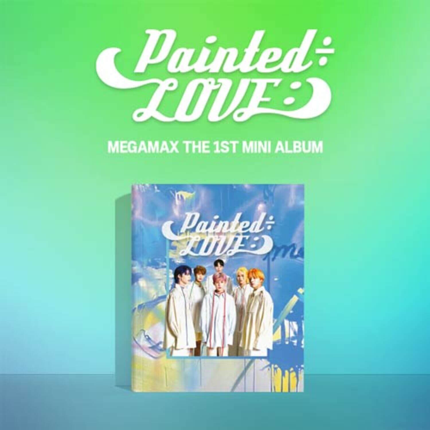 MEGAMAX - [Painted÷LOVE:)](BLUE ver. ) - Album Kpop : pochette bleu et visuel “Painted:LOVE” sur fond dégradé