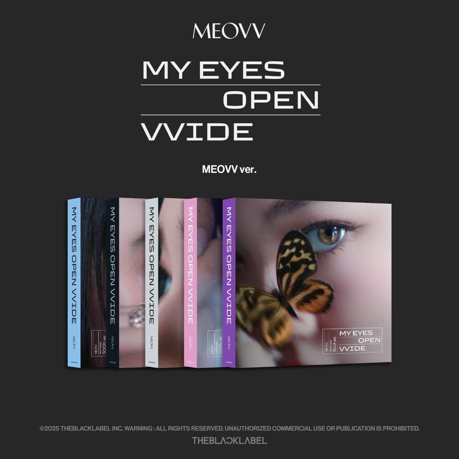 MEOVV - 1st EP ALBUM [MY EYES OPEN VVIDE] (MEOVV ver.) (Random 1 of 5) - Album Kpop, cover avec yeux et papillons