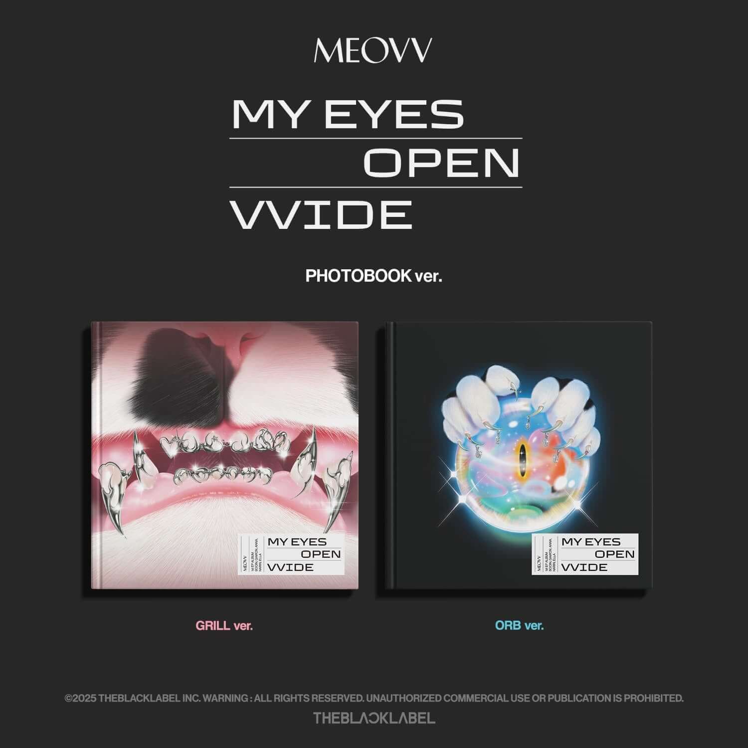 MEOVV - 1st EP ALBUM [MY EYES OPEN VVIDE] (PHOTOBOOK ver.) (Random 1 of 2) : photo de couverture Kpop, visuels art.