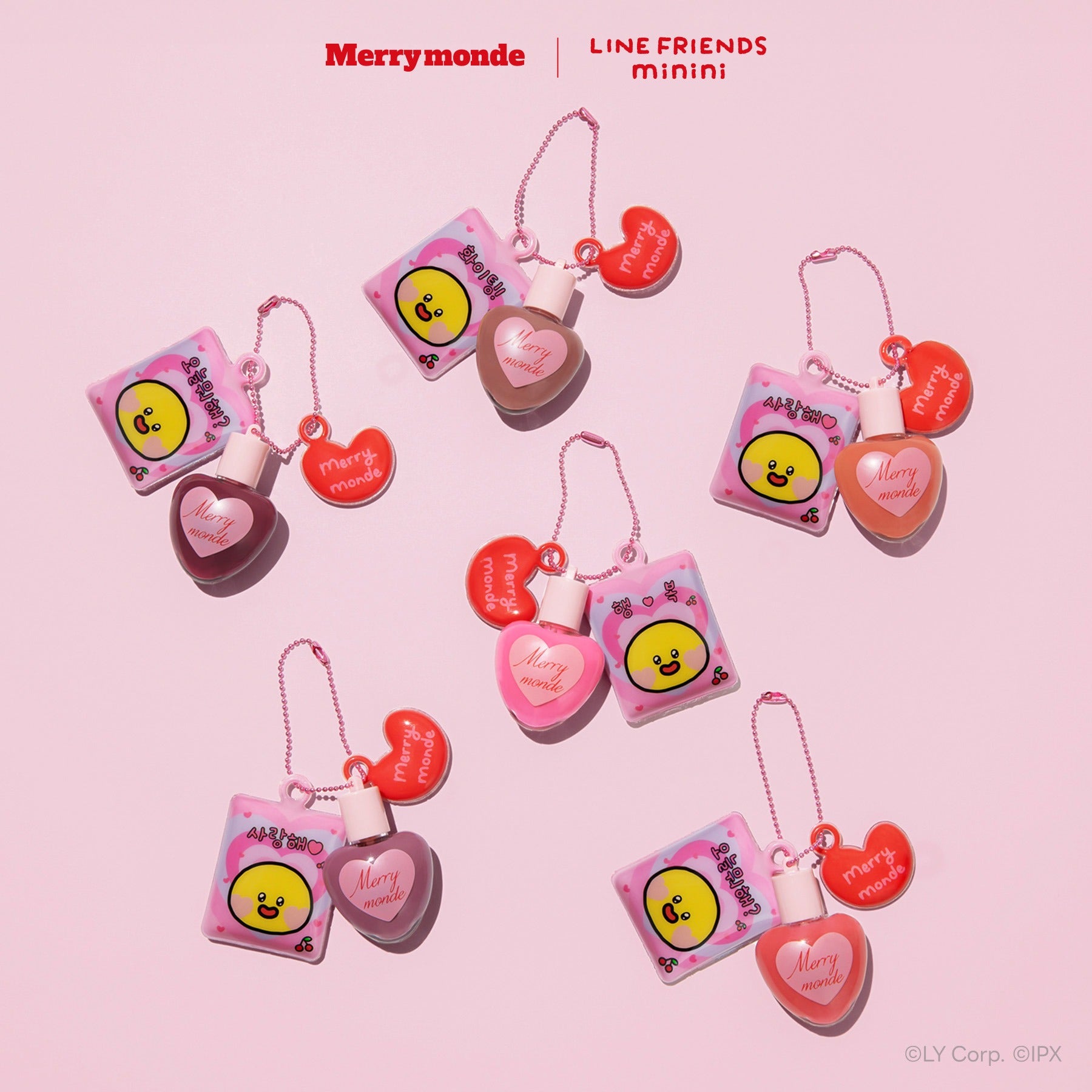 MERRY MONDE Mini Heart Tint, accessoires mignons LINE FRIENDS miniini sur fond rose, marque Merrymonde
