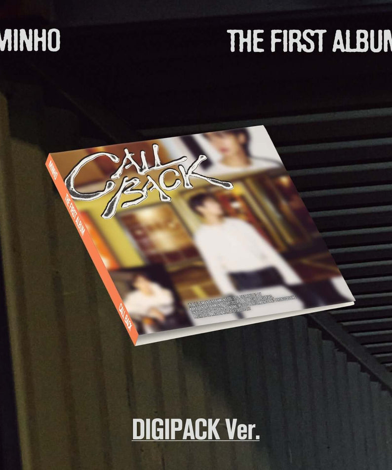 MINHO - 1st Album [CALL BACK] (Digipack Ver.) - Album Kpop : digipack affiché sur un banc, titre “CALL BACK” visible.