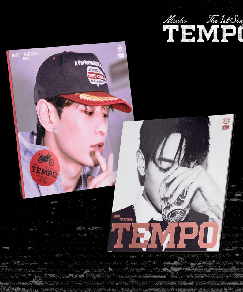MINHO - 1st Album [TEMPO] (Random 1 of 2) - Album Kpop : pochettes Tempo sur fond noir, visuel K-pop.
