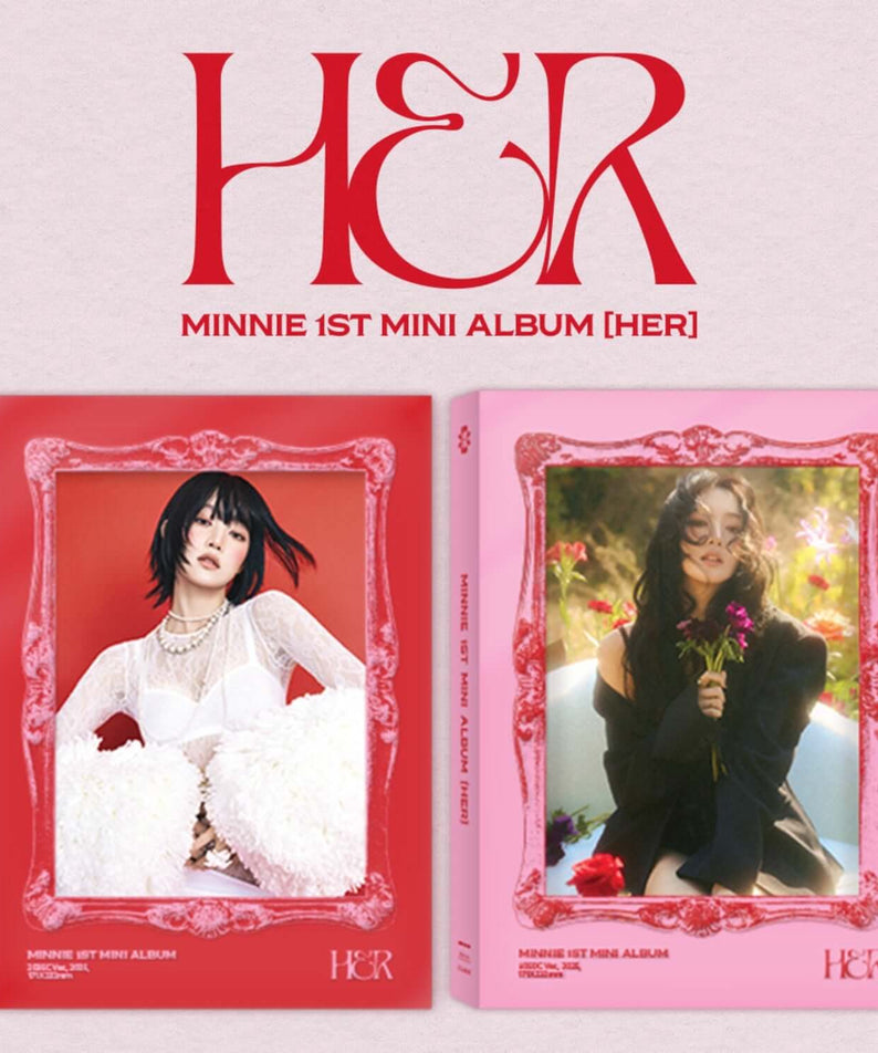 MINNIE ((G)I-DLE) - 1st Album [HER] (Random 1 of 2) - Album Kpop, visuel coffret rouge/rose avec photos de Minnie