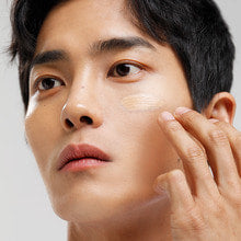 MIP Minam Cream Sun BB SPF50++UV Protetion 50ml : homme applique une crème solaire, vue visage, marque MIP, contexte skincare
