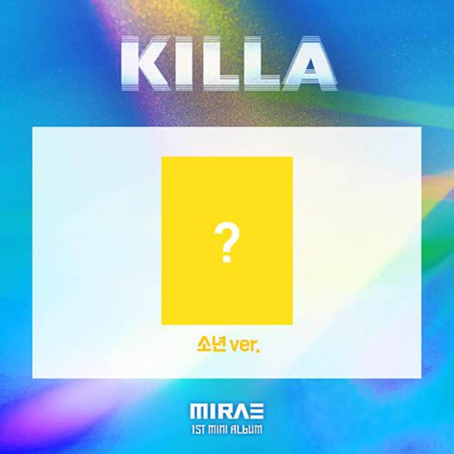 MIRAE - [KILLA - MIRAE 1st Mini Album ( ver.)] - Album Kpop : pochette KILLA version jaune, fond bleu arc-en-ciel.