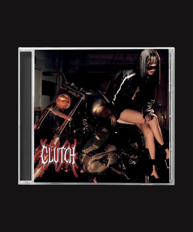 MIRANI - CLUTCH - Album Kpop : pochette avec moto et femme en cuir, style sombre rock, marque MIRANI.