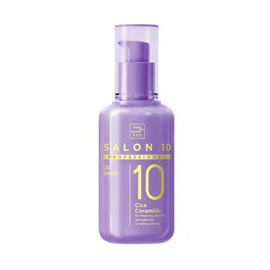 MISE EN SCENE Salon 10 Professional Cica Ceramide Oil Serum 60ml, flacon violet sur fond blanc, marque MISE EN SCENE