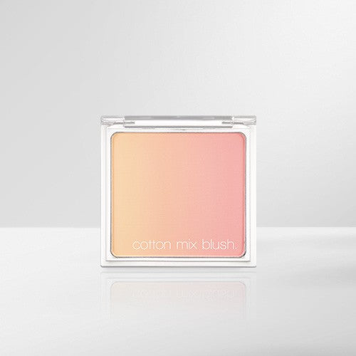 MISSHA  Cotton Mix Blusher 11g, produit maquillage en boîte, blush pêche sur fond clair, contexte photo studio.