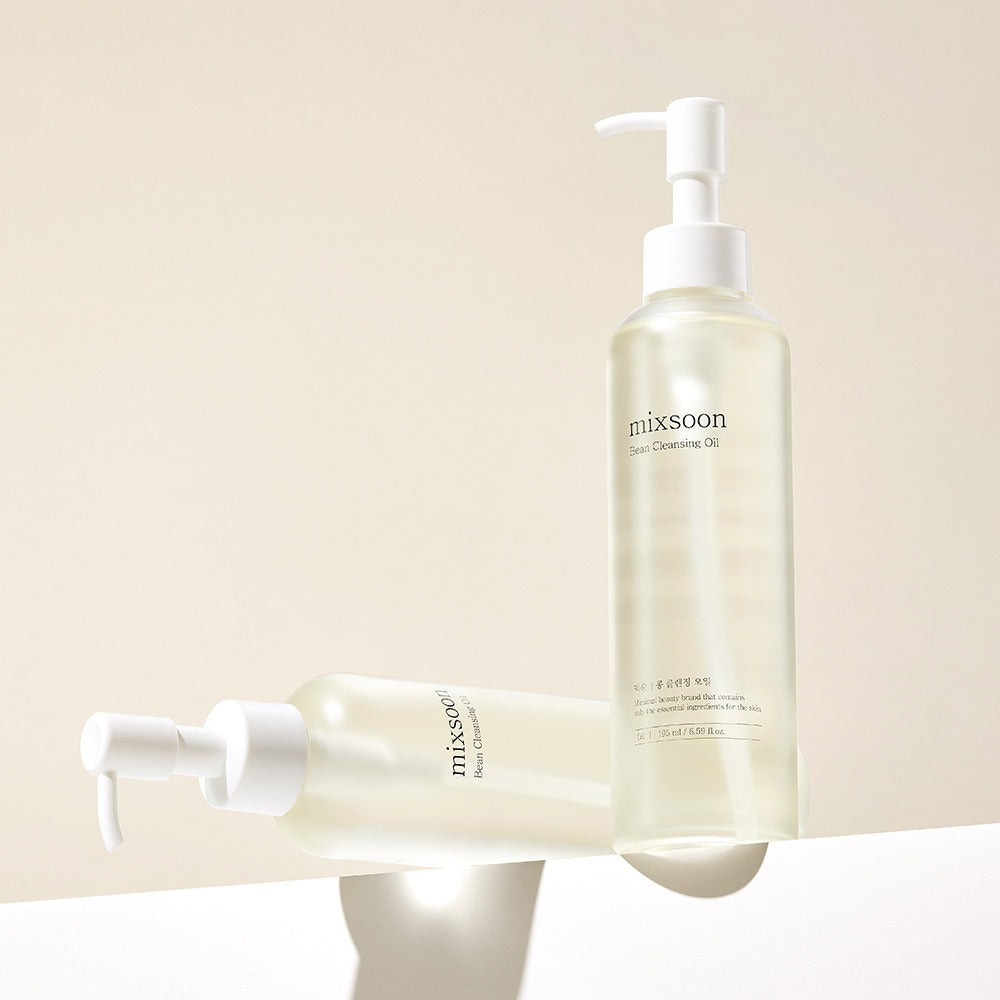 MIXSOON Bean Cleansing Oil 195ml, huile démaquillante, flacon pompe sur fond clair, produit de marque MIXSOON
