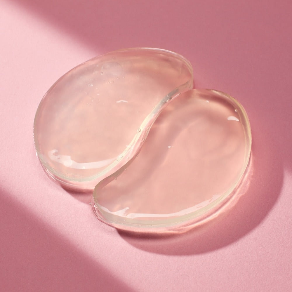 MIXSOON Collagen Hydrogel Eye Patch Single Pack 5 Sheets : patchs hydrogel sous les yeux, sur fond rose