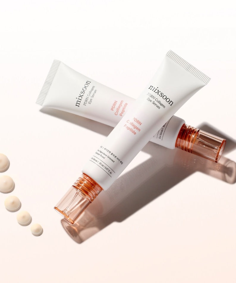 Sérum pour les yeux MIXSOON PDRN Collagen Eye Serum 20ml avec tubes et gouttes, produit de soin anti-âge.