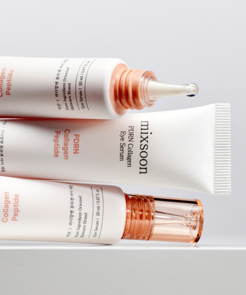 Flacon de MIXSOON PDRN Collagen Eye Serum 20ml en gros plan sur fond blanc, soin des yeux.