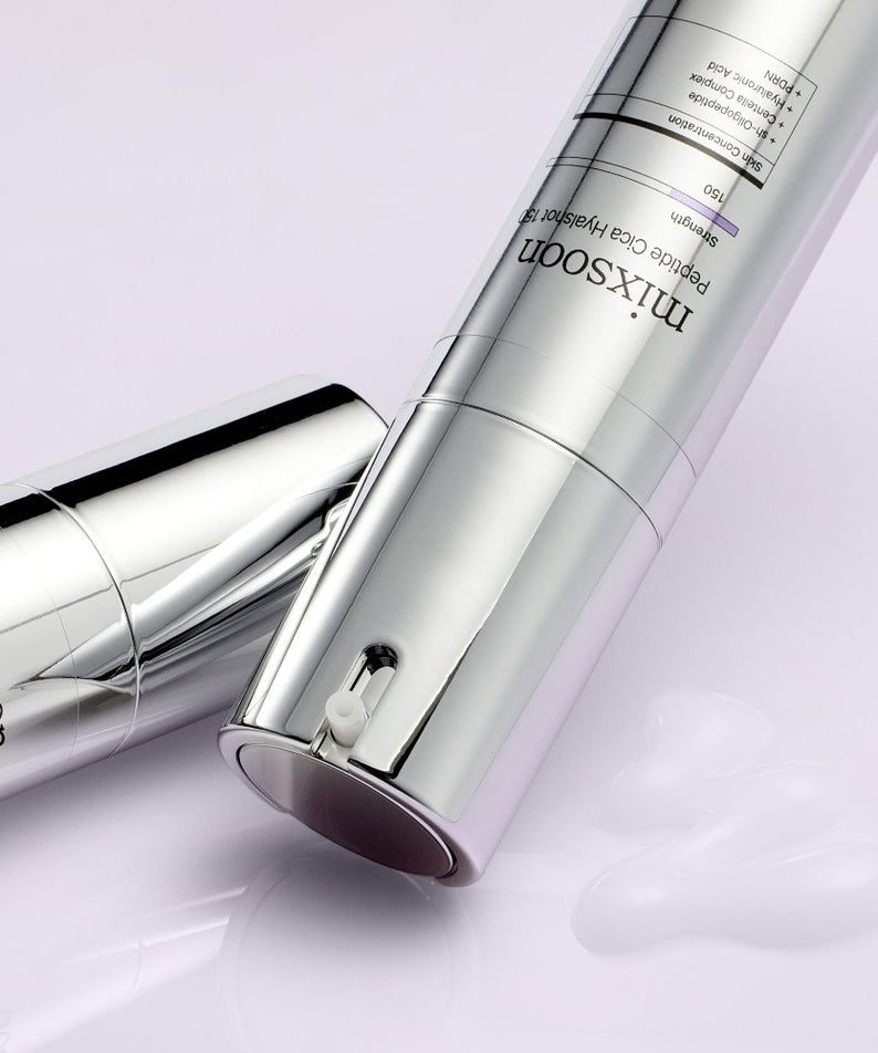 Produit de soin visage, MIXSOON Peptide Cica Hyal Shot 150 50ml, emballage élégant et moderne, 50ml, hydratation et régénération cutanée.