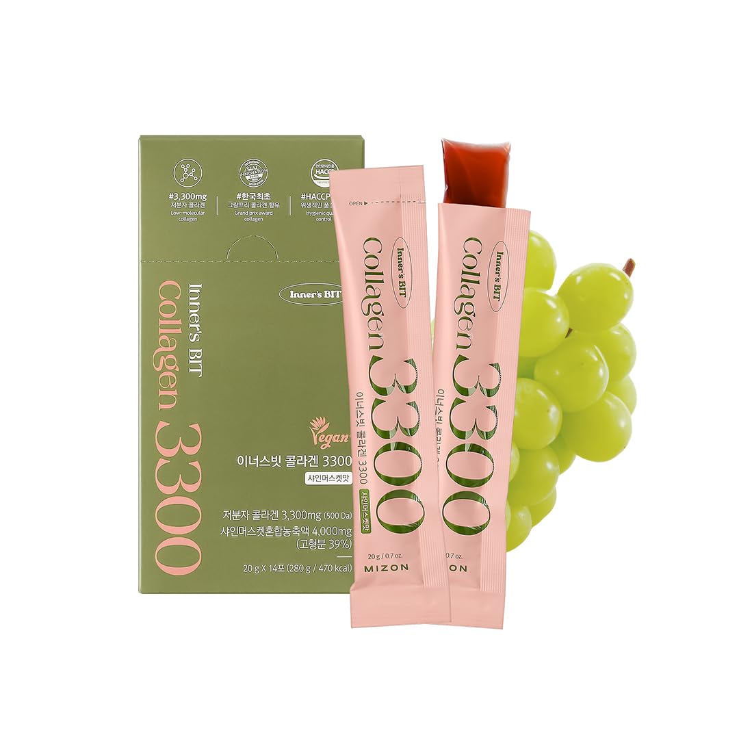MIZON Jelly Skin 3300 - 14 Sticks de la marque MIZON, sticks jelly sur fond blanc avec sachets et gel.