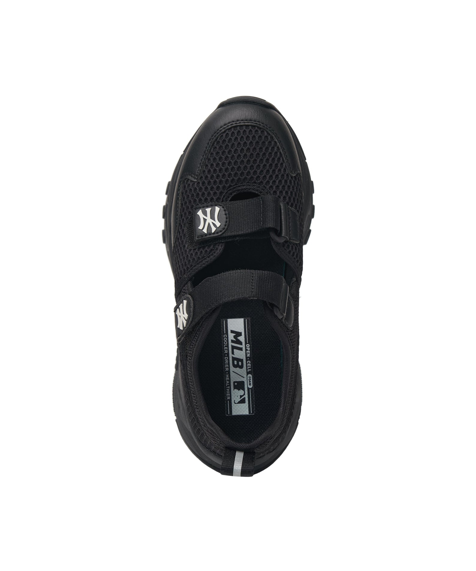 MLB Big Ball Chunky Mask Mary Jane New York Yankees BLACK : chaussure noire chunky, vue de dessus sur fond blanc.