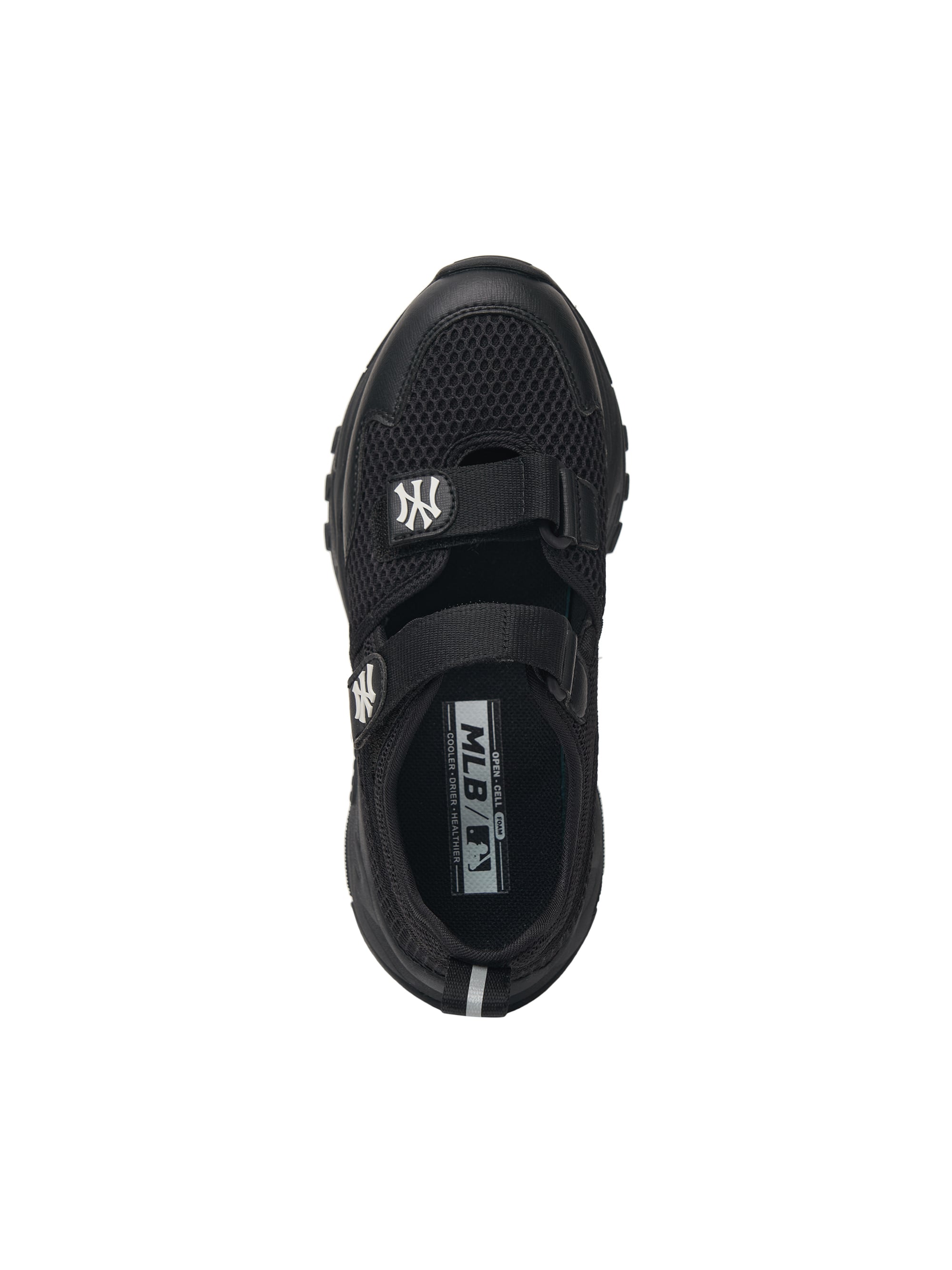 MLB Big Ball Chunky Mask Mary Jane New York Yankees BLACK : chaussure noire chunky, vue de dessus sur fond blanc.