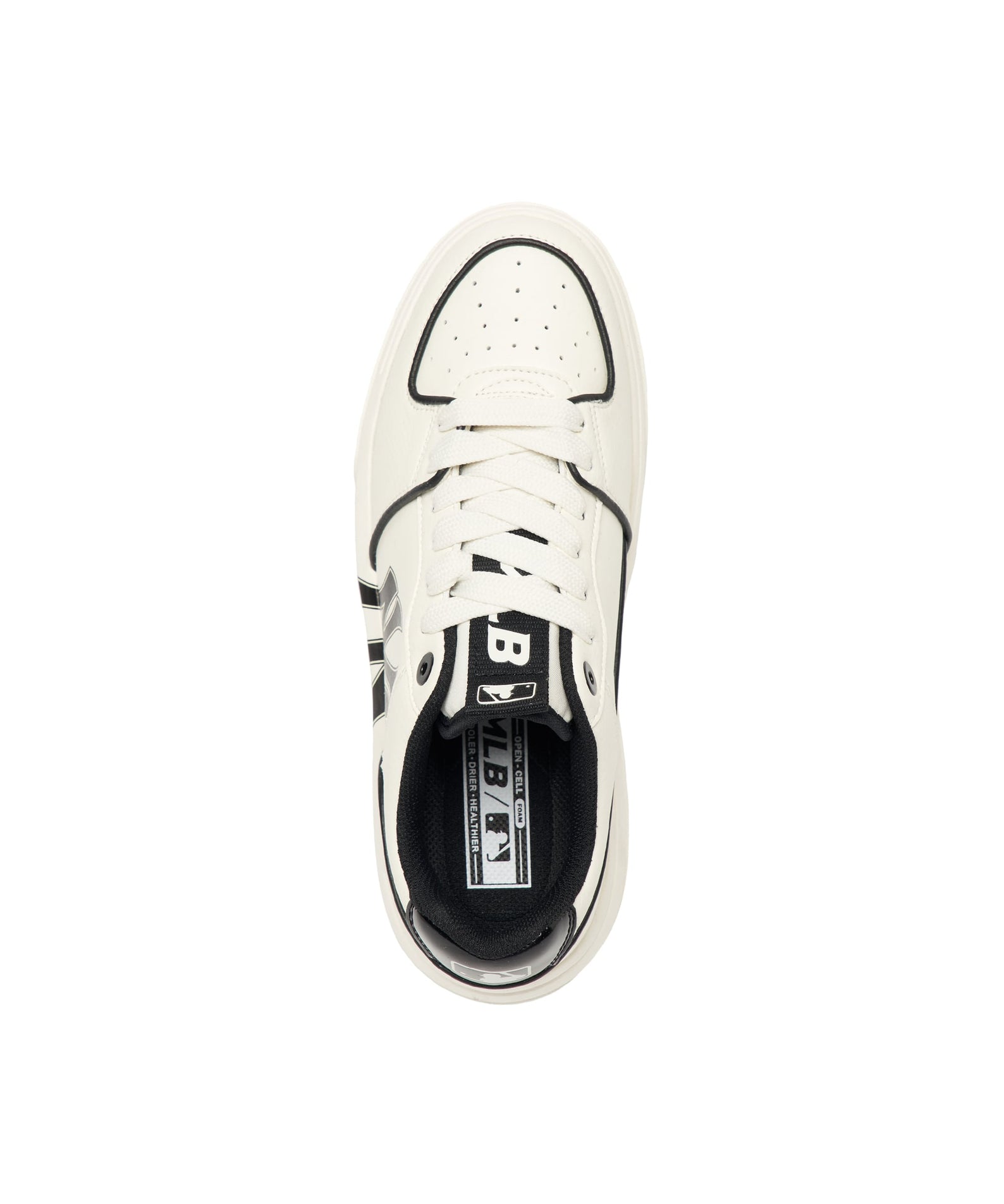 MLB Chunky Liner New York Yankees WHITE, chaussures blanches brandées Yankees, vue de dessus, sur fond blanc.