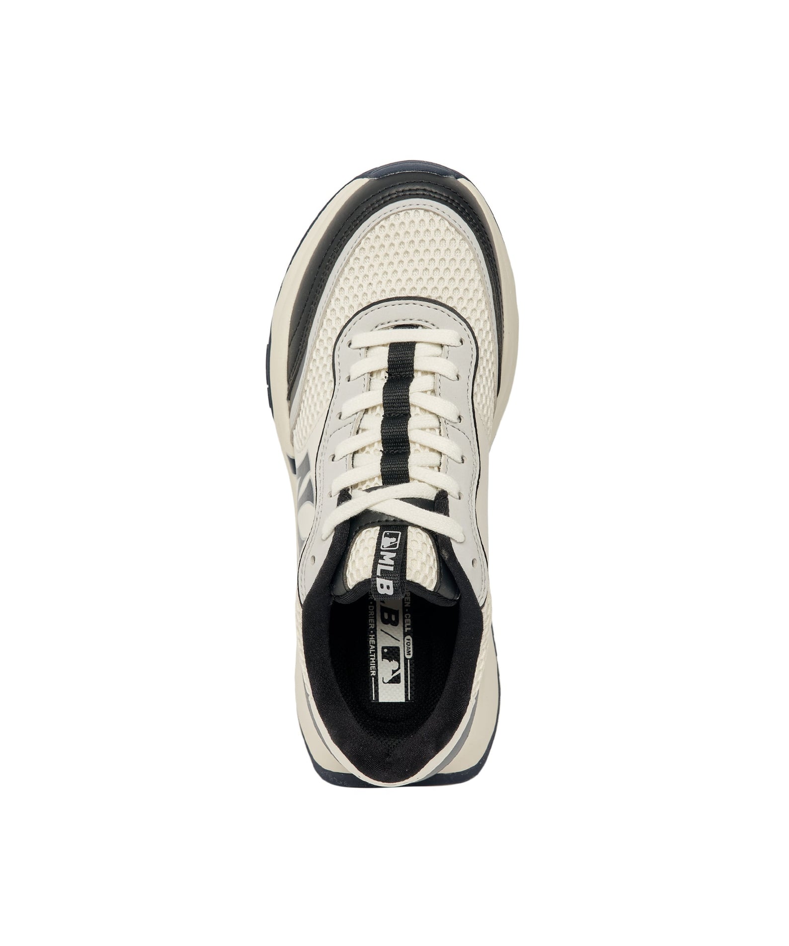 MLB Chunky Runner New York Yankees BLACK, chaussures épaisses noir/blanc avec logo Yankees, vue de dessus sur fond blanc.
