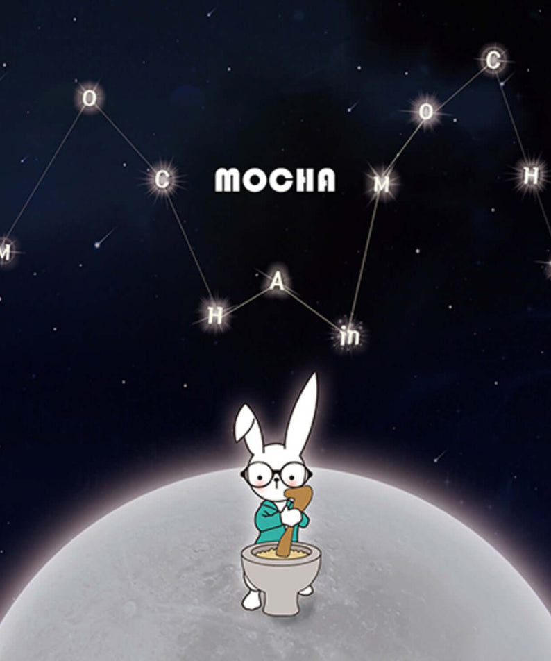 MOKA - [MOCHA IN MOCHA] - Album Kpop : couverture avec lapin mignon sur lune, étoiles et constellation, style Kpop.