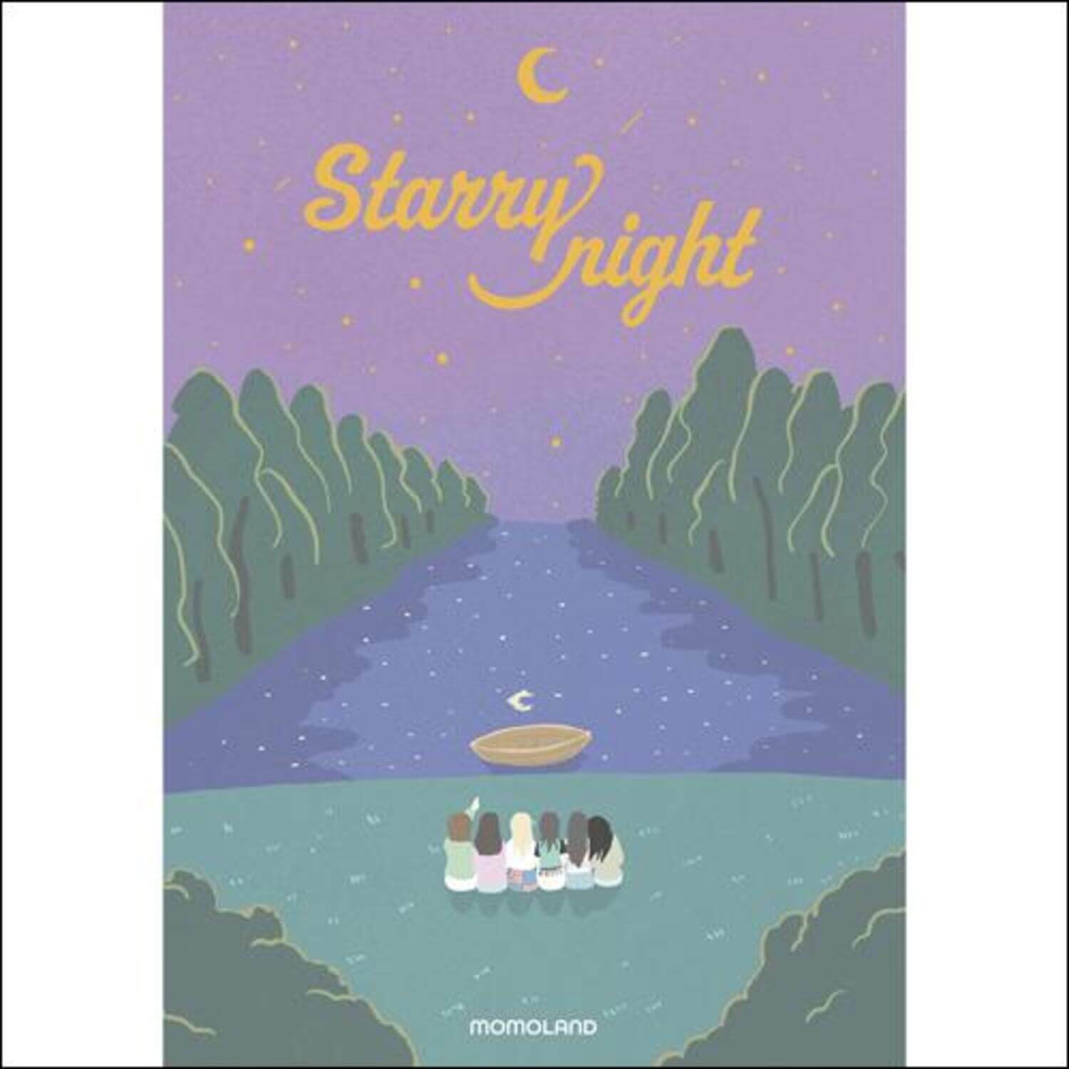 MOMO - [STARRY NIGHT] - Album Kpop : pochette étoilée violette, groupe dans le ciel, univers momoland.