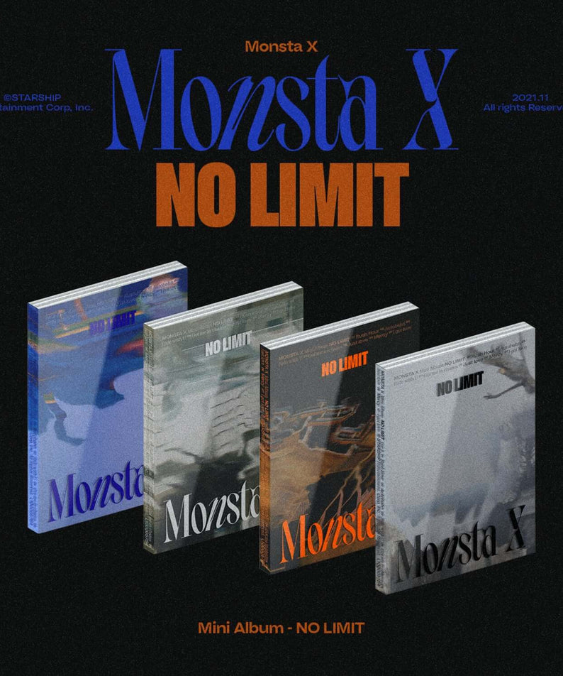 MONSTA X - 10th Album [NO LIMIT] (4 Random) - Album Kpop : mini-albums sur fond noir, visuels monochromes, marque MONSTA X