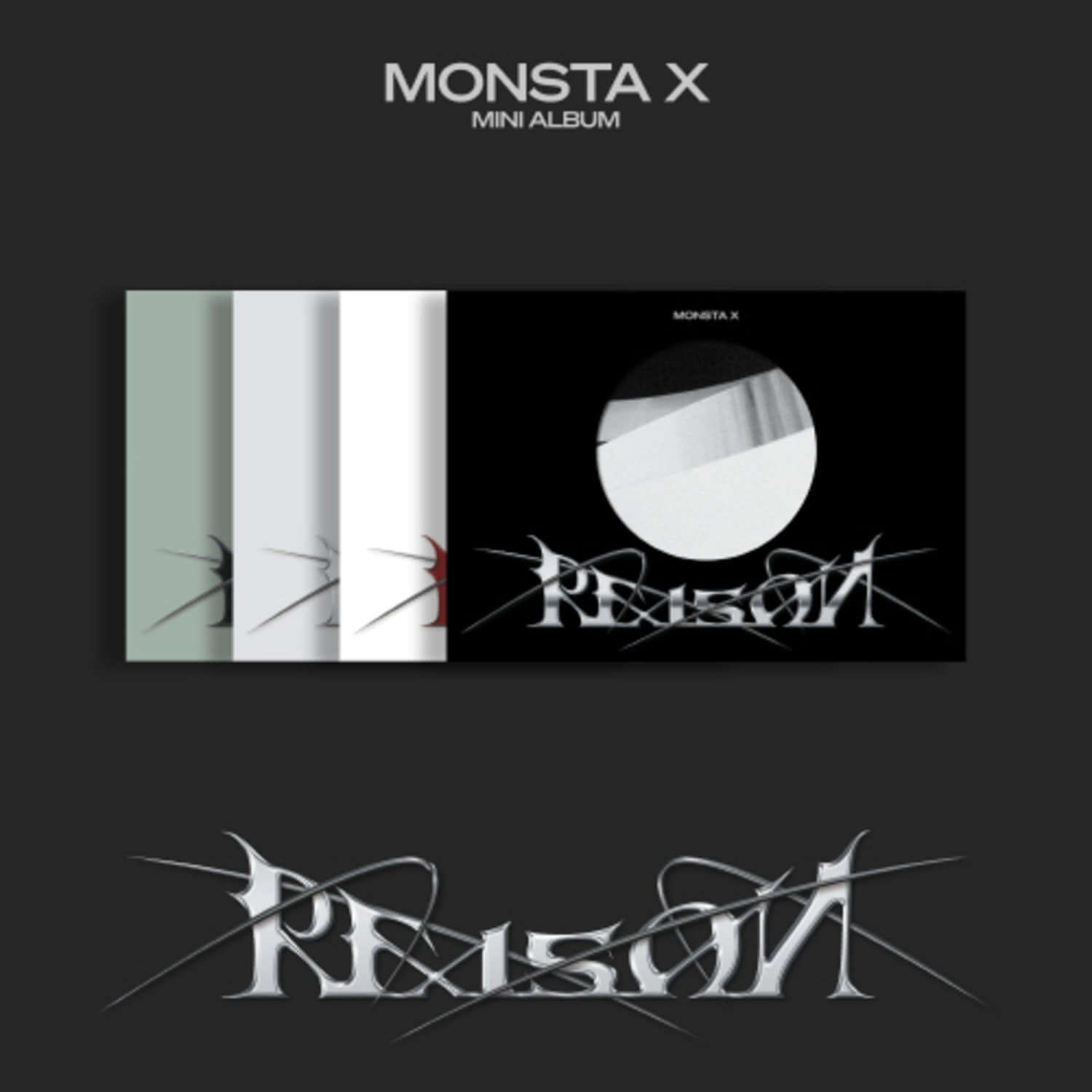 MONSTA X - 12th Album [REASON] (Random 1 of 4) - Album Kpop : pochette noire, style concept, visuels “REASON”.