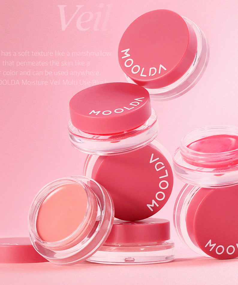 Blush MOOLDA Water Moisture Veil Multi-Use Blusher, cosmétique, fard à joues hydratant innovant en pot rose, beauté coréenne