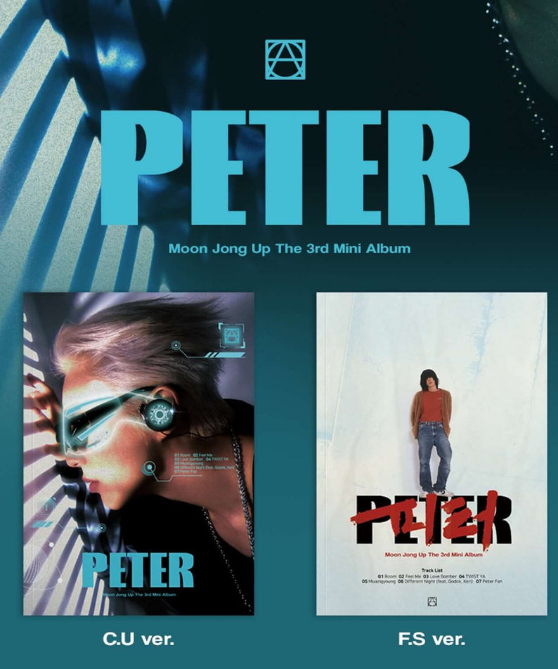 MOON JONG UP - The 3rd Mini Album [PETER] (Random 1 of 2) - Album Kpop visuel PETER, jaquette CU/FS, style graphique bleu