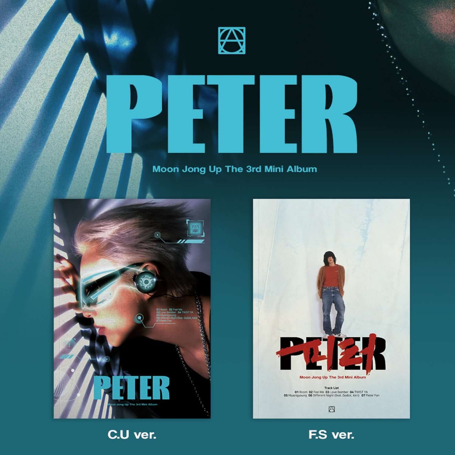 MOON JONG UP - The 3rd Mini Album [PETER] (Random 1 of 2) - Album Kpop visuel PETER, jaquette CU/FS, style graphique bleu