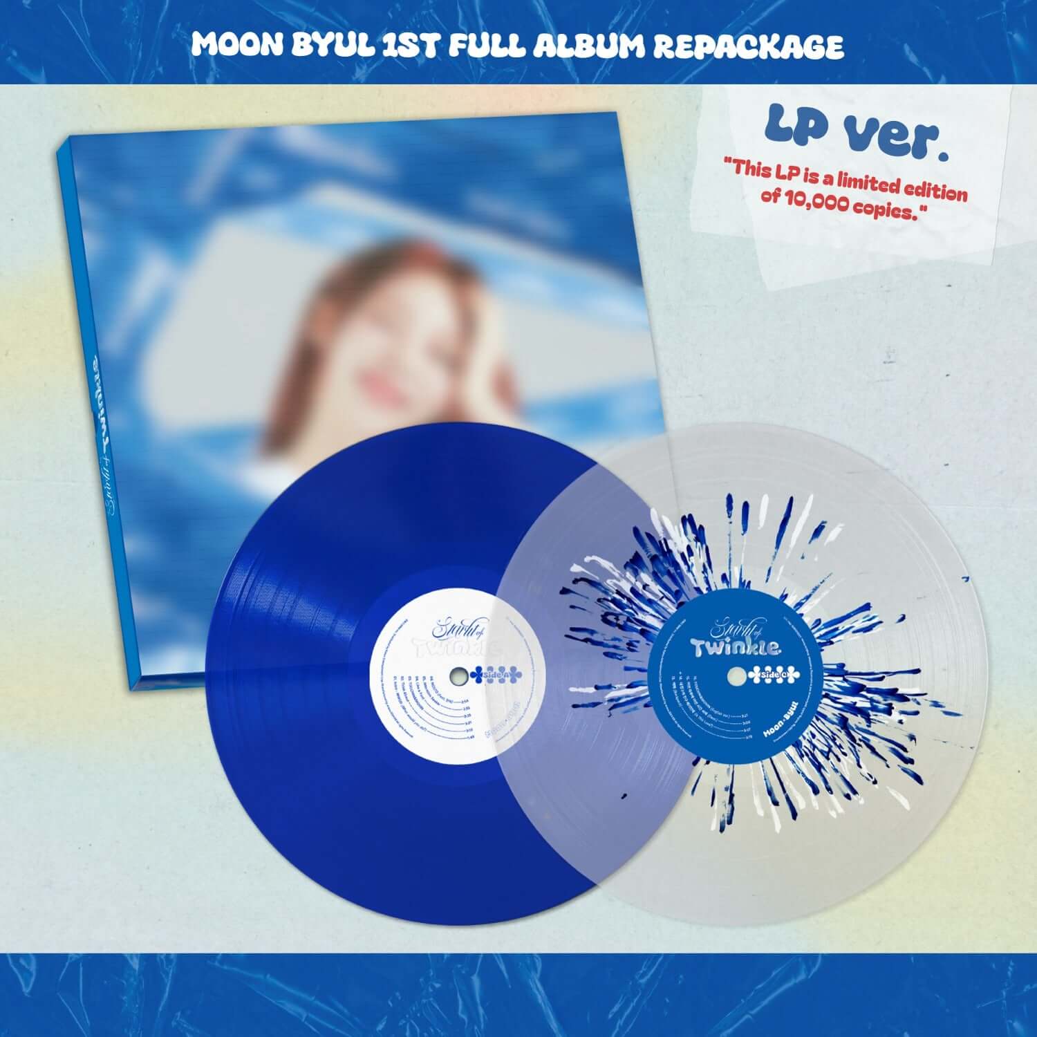 MOONBYUL - 1ST FULL ALBUM REPACKAGE [Starlit of Twinkle] (LP ver. / Limited) album Kpop, vinyles bleus, visuel promo.