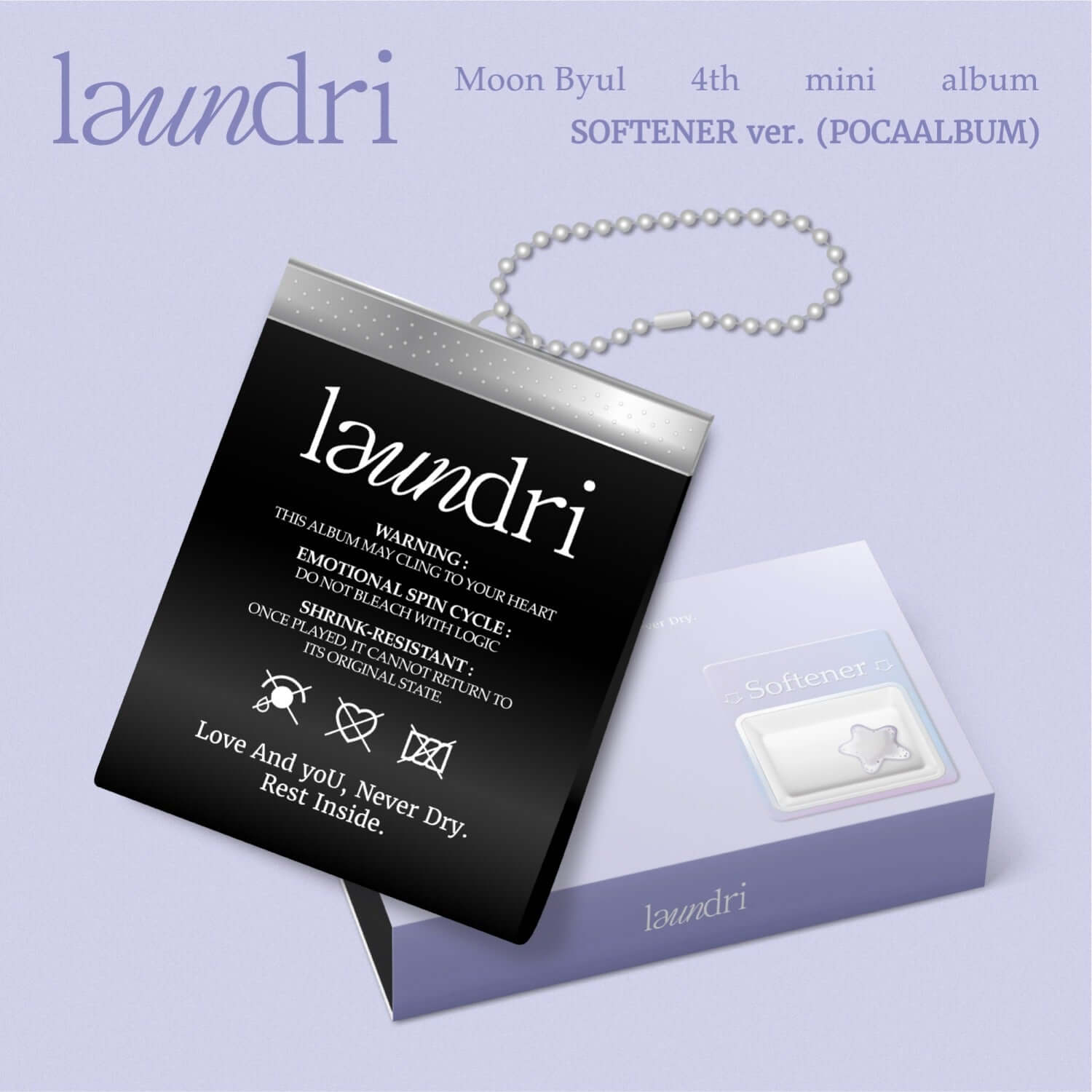 MOONBYUL - 4TH MINI ALBUM [laundri] (SOFTENER ver.)(POCAALBUM) Album Kpop, coffret “laundri” violet, perles blanches