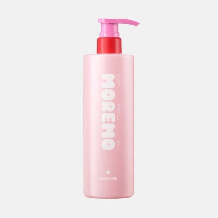MOREMO Original Fragrance Hair Treatment Miracle 2X Signature Edition 480ml, flacon rose à pompe sur fond clair, visuel produit.