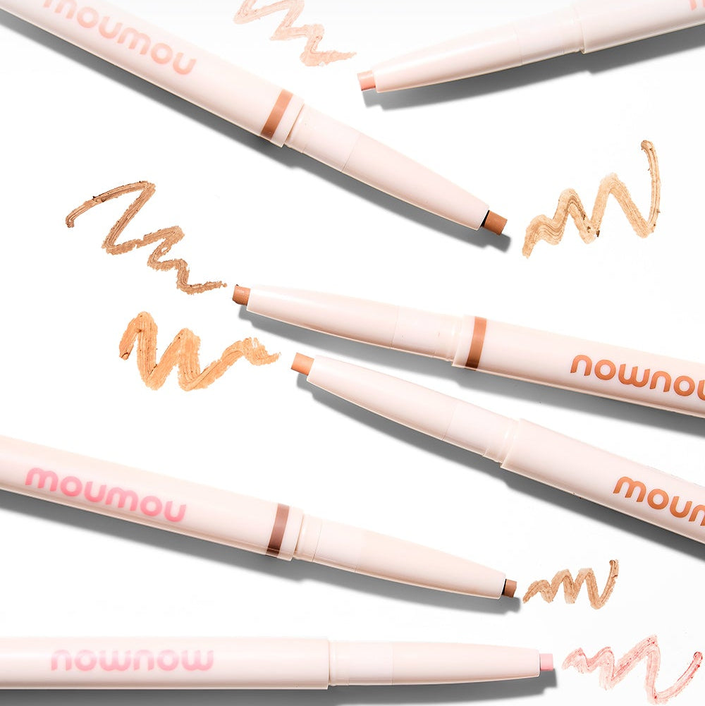 MOUMOU  Aegyo Flirting Easy Fit Duo : stylos crayons yeux rose avec motifs zigzag, fond clair, marque visible.