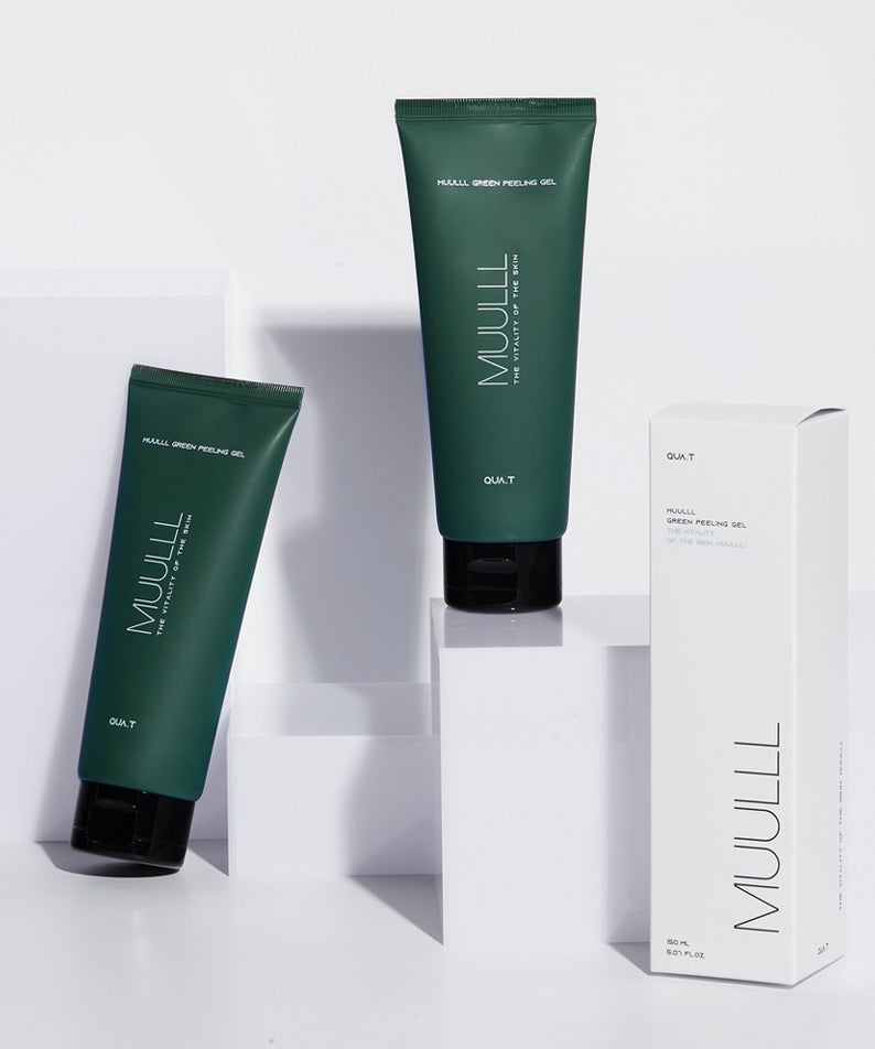 QUA-T Green Peeling Gel 150ml en tubes et boîte, gel exfoliant visage.