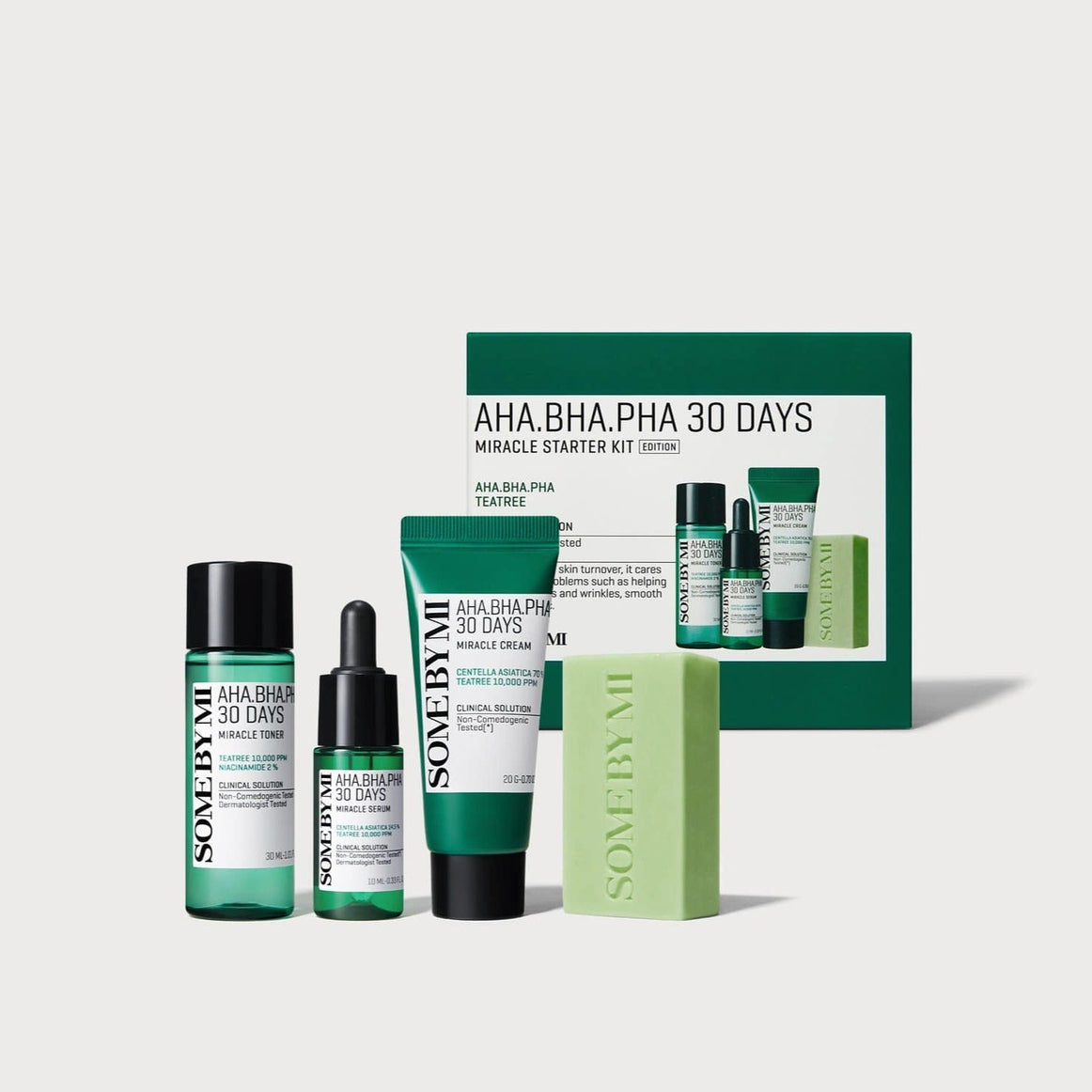 SOME BY MI AHA.BHA.PHA Miracle Starter Kit (Cleansing Bar+Toner+Serum+Cream) en stock sur Ma Petite Corée