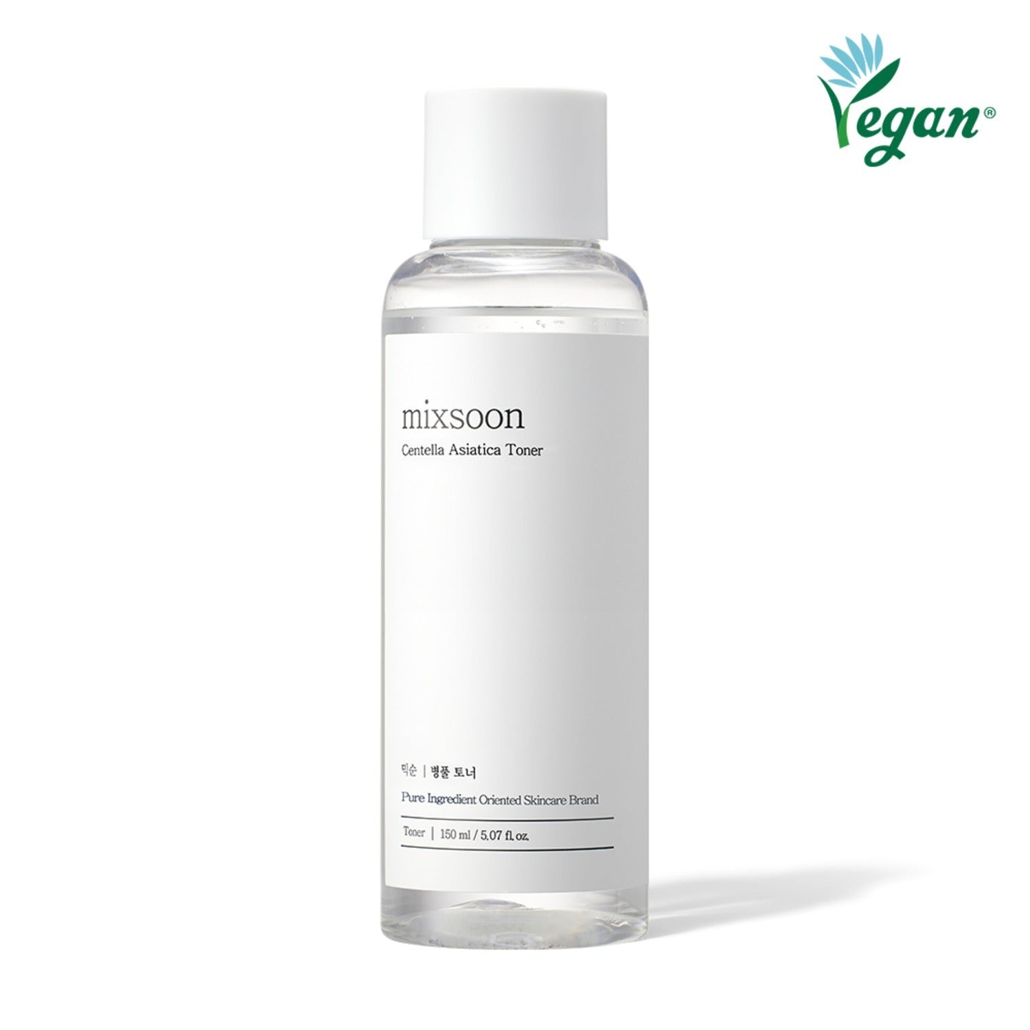 Mixsoon Centella Asiatica Toner 150ml : bouteille blanche sur fond clair, produit skincare apaisant au centre