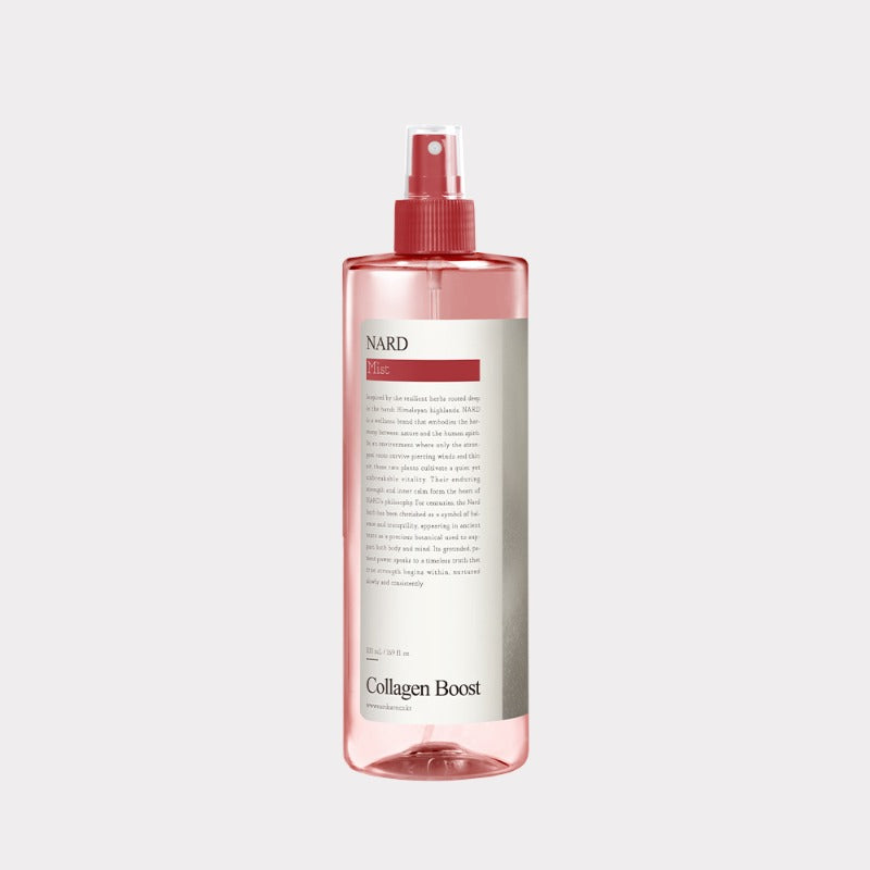NARD Collagen Mist 500ml de la marque NARD, flacon spray rose sur fond clair, produit beauté visage