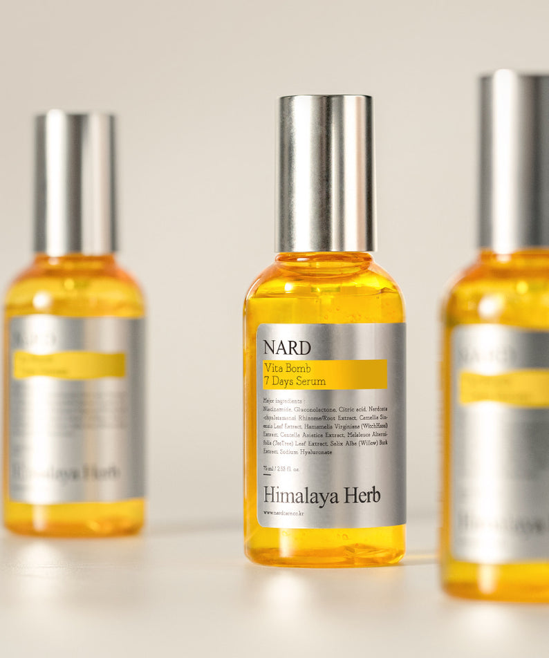 Photo du NARD Vita Balm Seven Days Serum 75ml : flacon ambré avec étiquette NARD, sur fond clair, packshot produit.