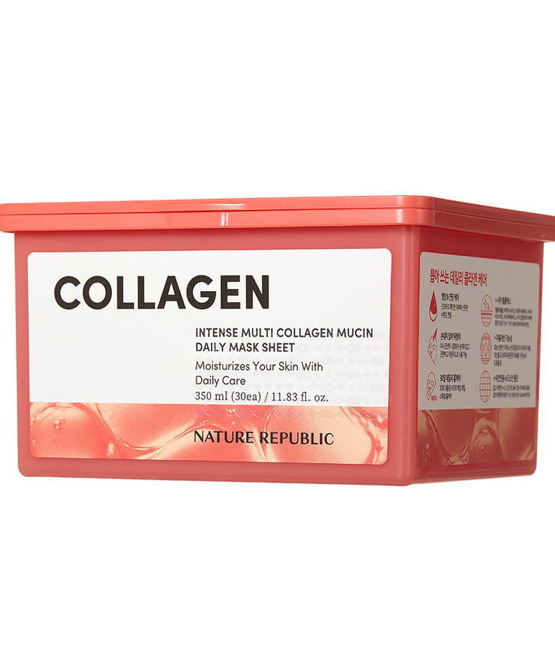 NATURE REPUBLIC Intense Multi Collagen Mucin Extraction Daily Mask Pack 30 sheets, boîte rose