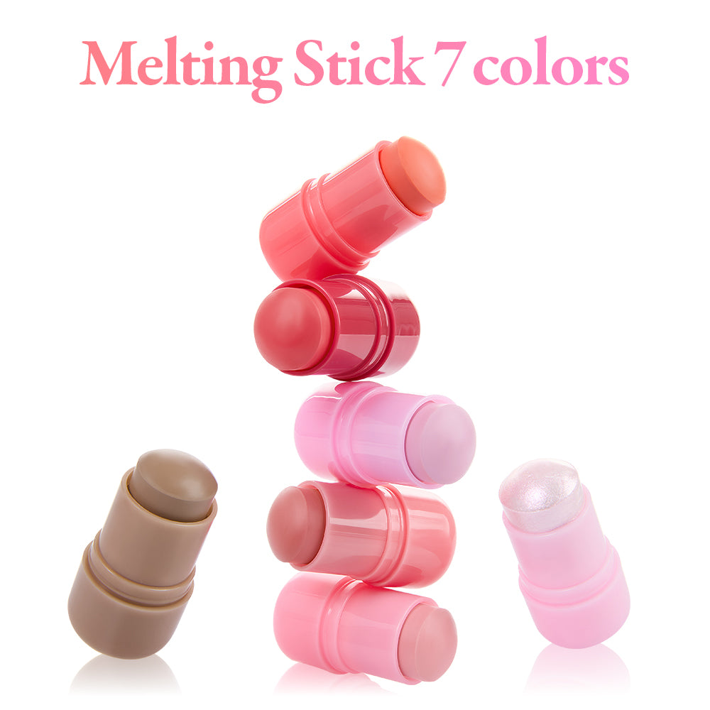 NATURE REPUBLIC Melting Stick (Blusher/Glitter/Shading) : bâtons colorés sur fond blanc, marque Nature Republic, visuel maquillage.