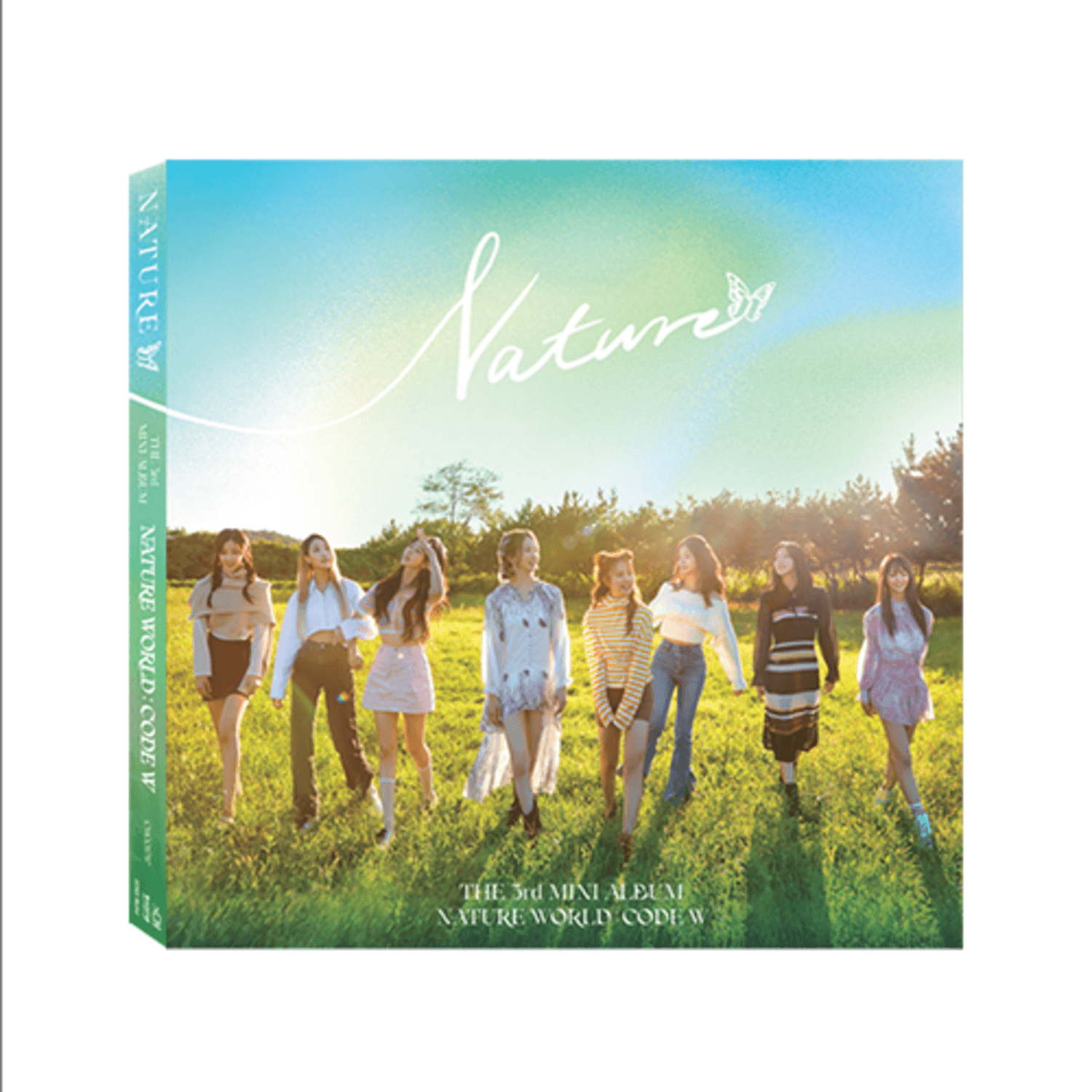 NATURE - THE 3rd MINI ALBUM [NATURE WORLD : CODE W] - Album Kpop, visuel pack avec groupe en nature au coucher du soleil