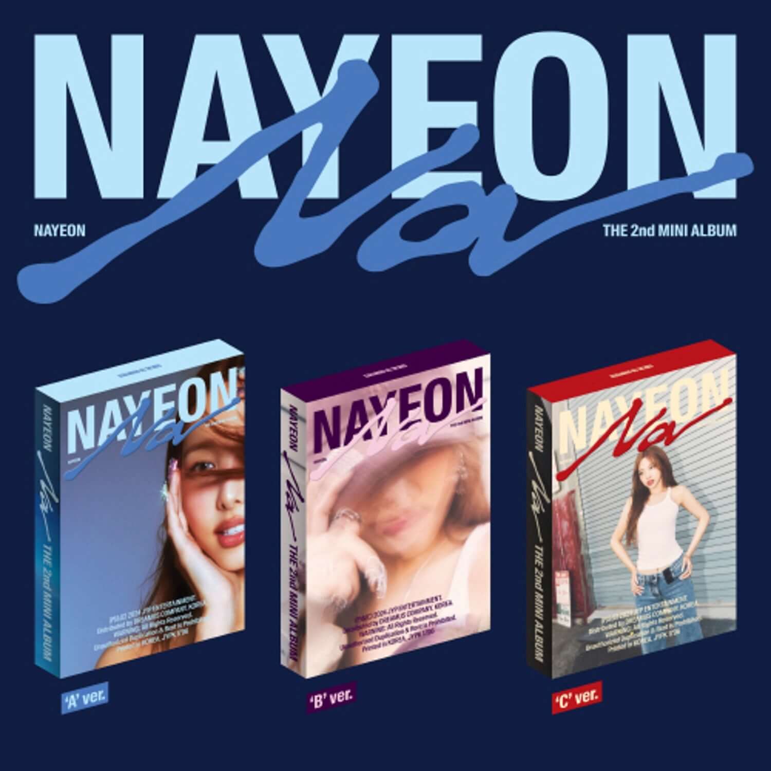 NAYEON - 2nd Album [NA] (A ver./B ver./C ver.)(Set of 3) - Album Kpop : coffret photos A/B/C, fond bleu, NAYEON