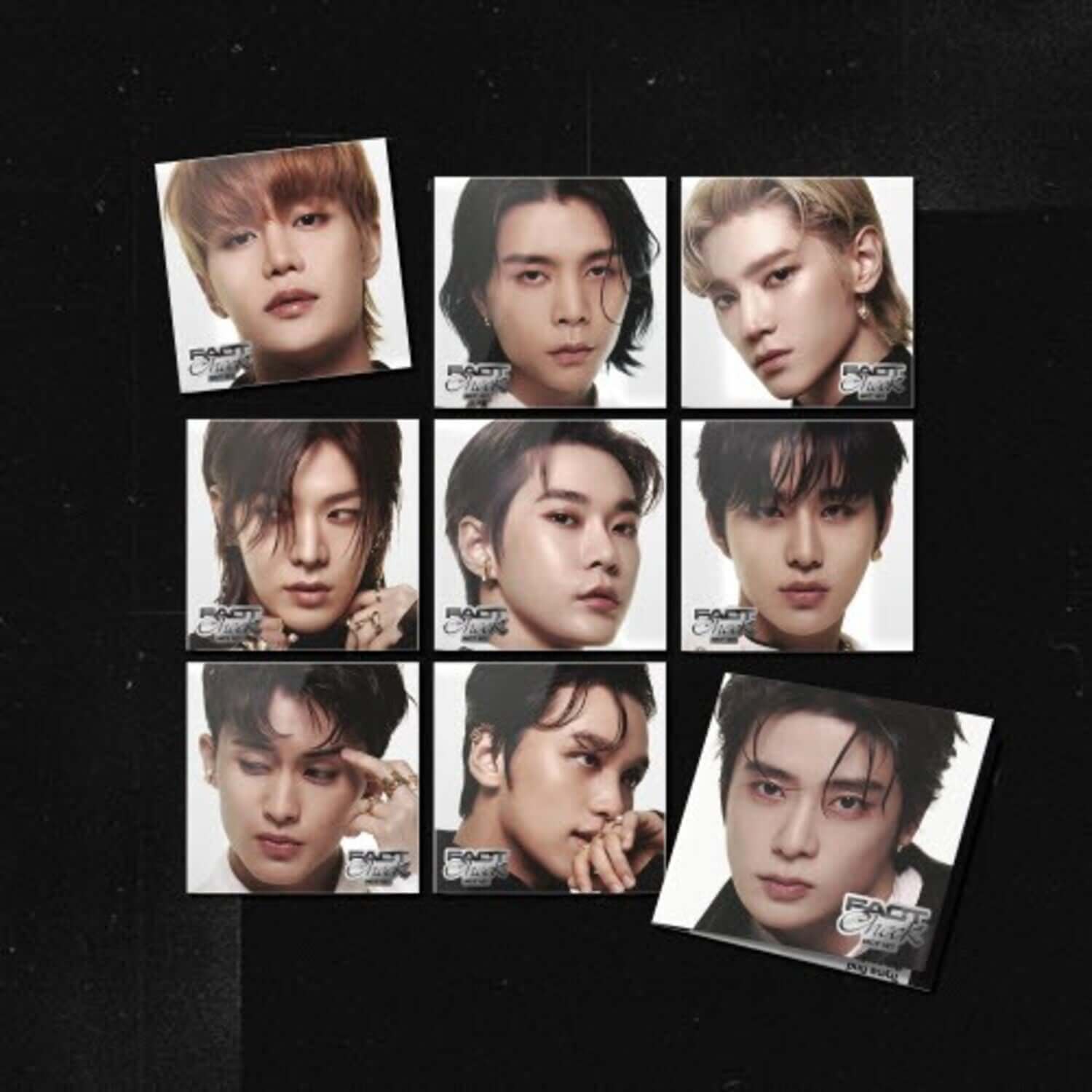 NCT 127 - 5th Album [Fact Check] (Exhibit Ver.) (Random 1 of 9) - Album Kpop : photo portraits sur fond noir.